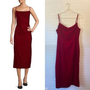 Antonio Melani Pixie Red Velvet Cowl Midi Dress NWT Size 14 Holiday Cocktail